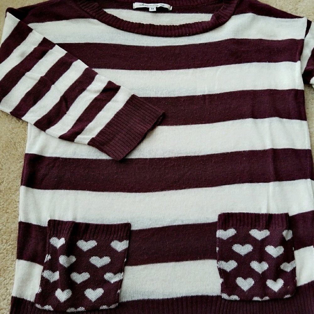 White and Plum Striped Top